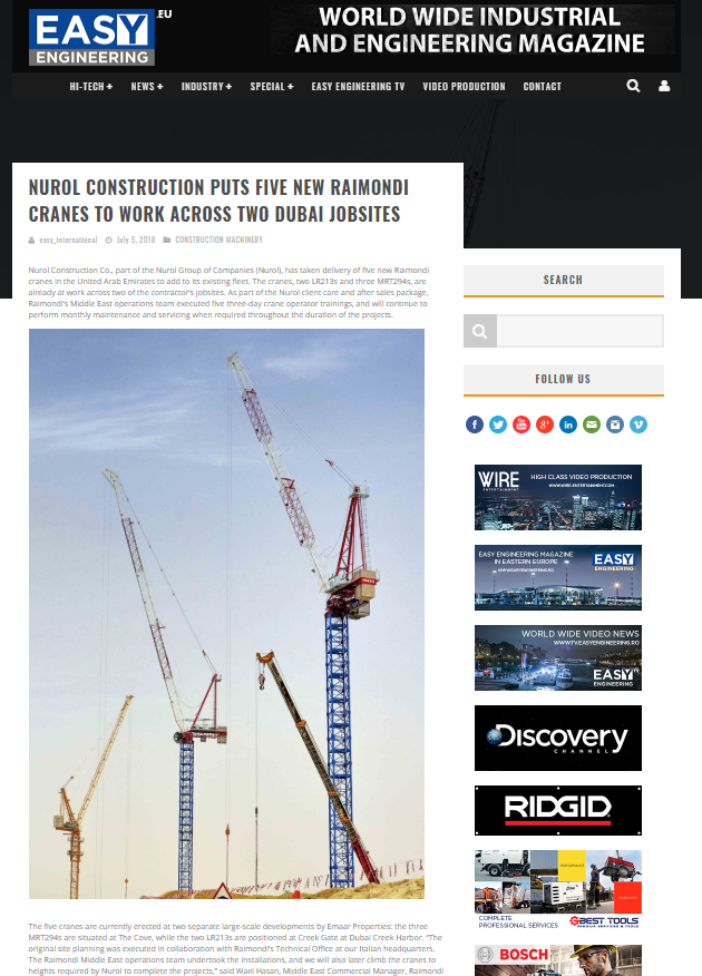 Easy Engineering: Nurol Construction puts five Raimondi cranes across ...